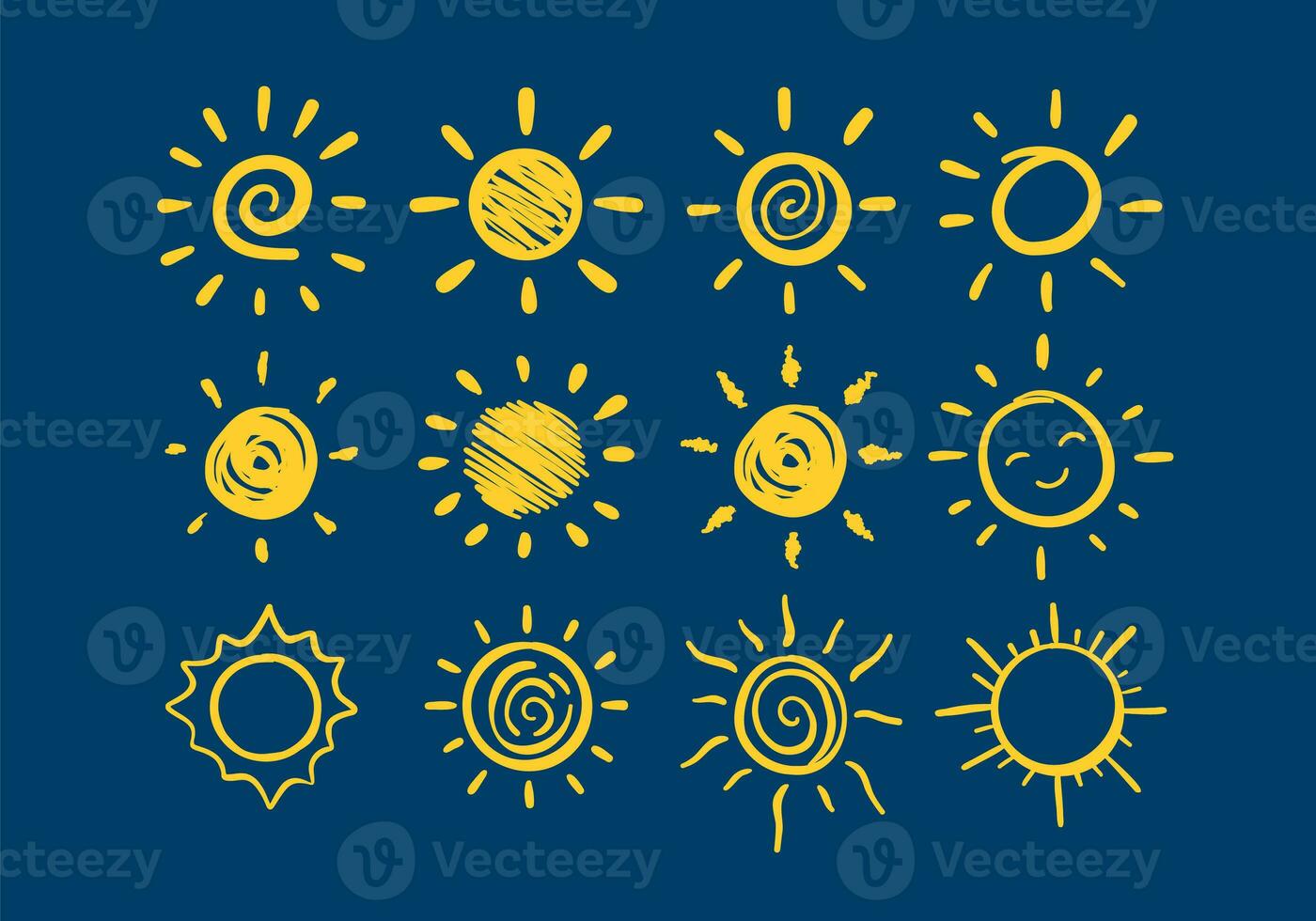 doodle sun and sunrise icon illustration hand drawn for children design style vector element collection photo