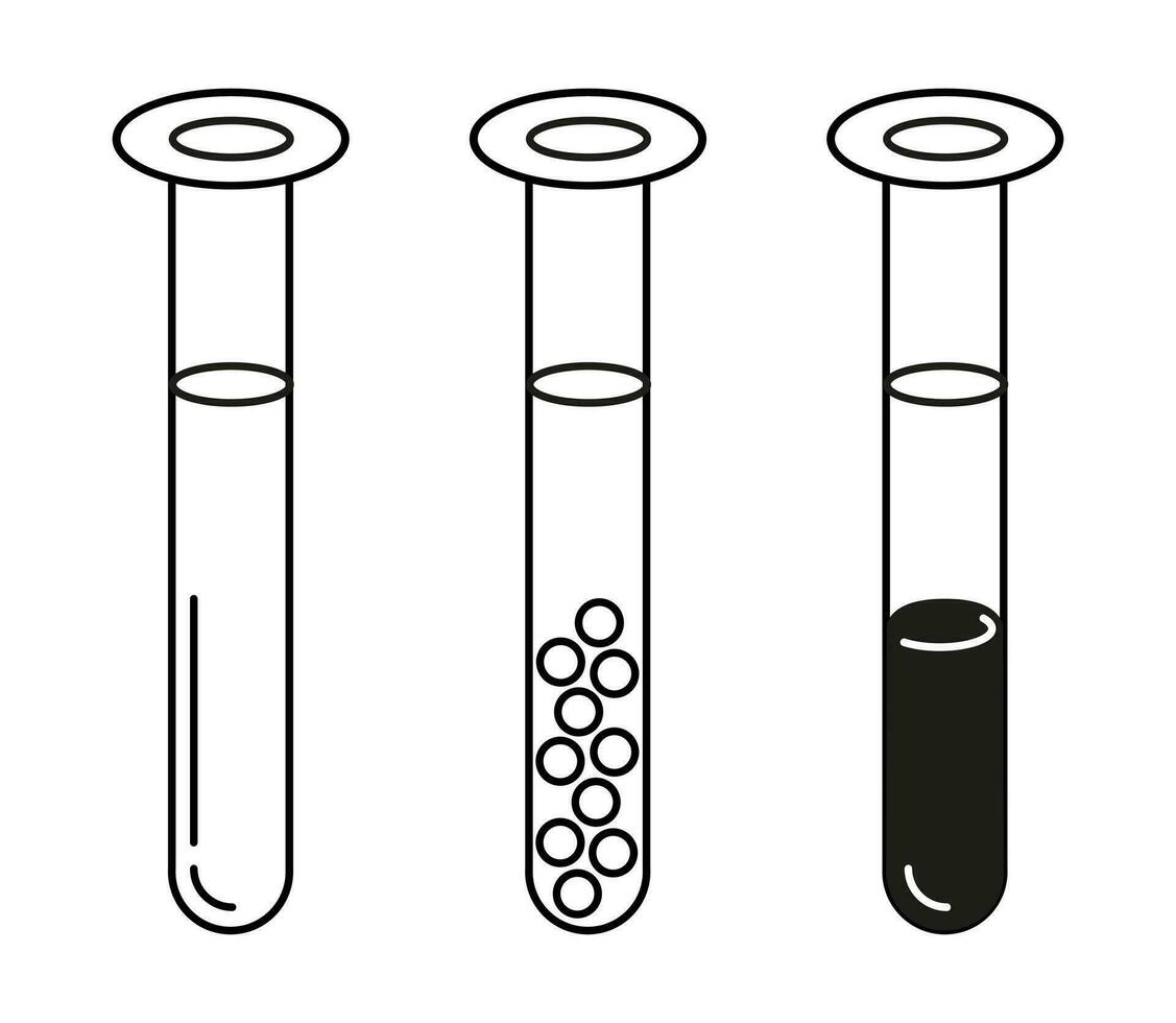 Set of lab test tubes icon thin line isolated vector illustration outline black design. Chemistry laboratory research