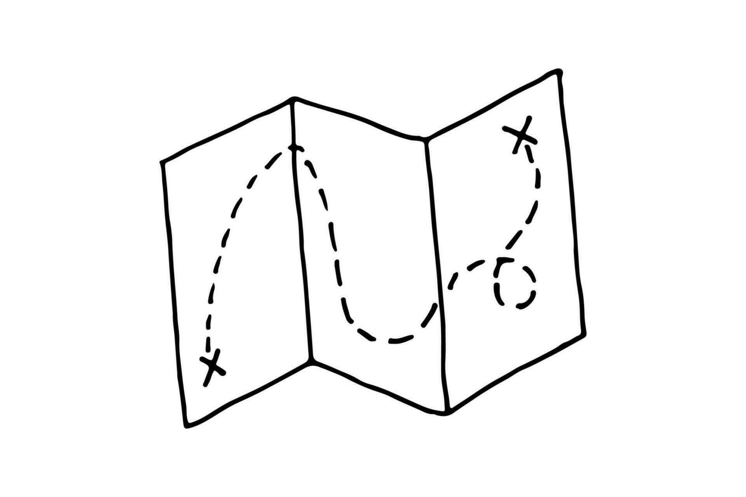 papel doblada mapa con un ruta editable garabatear mano dibujado icono. mapa para cámping, senderismo, local turismo ilustración para tu diseño vector