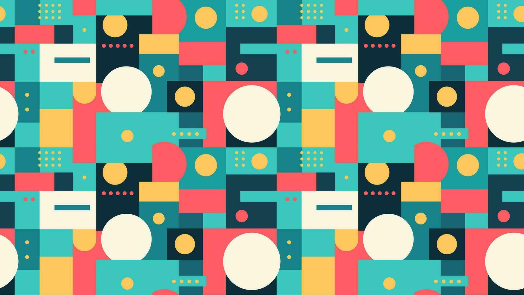 Abstract Geometric Seamless Pattern with Simple Minimalistic Shapes. Vector Background with Circles and Rectangles