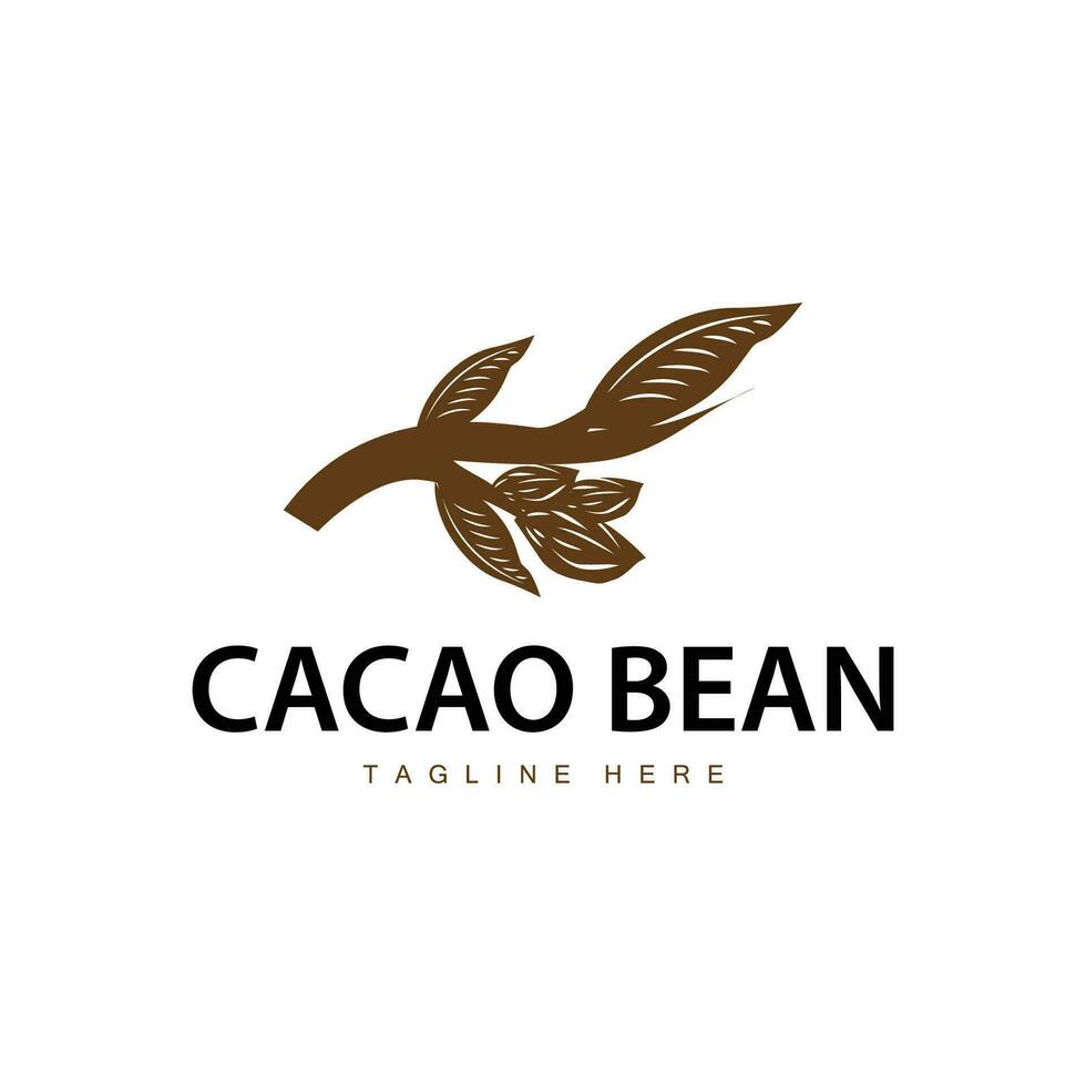 Chocolate Bean Logo, chocolate plant design with simple seed leaf and stem concept, for business branding vector