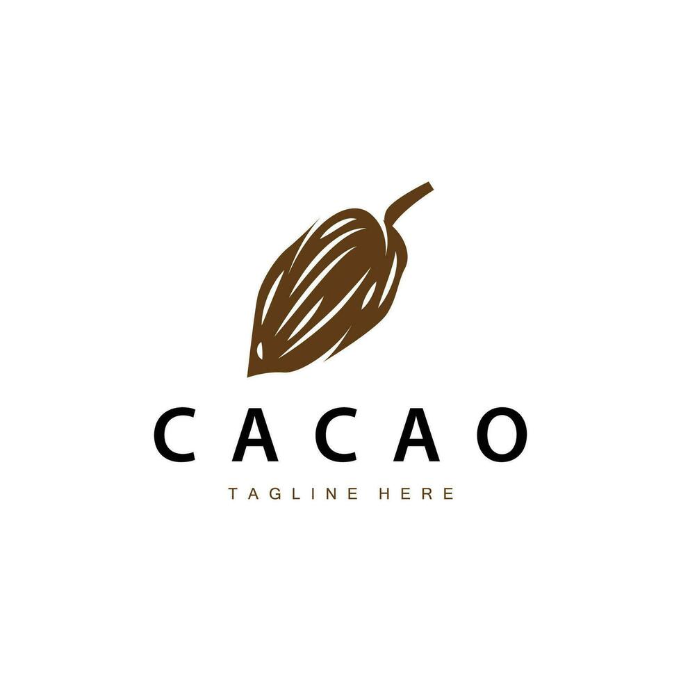 Chocolate Bean Logo, chocolate plant design with simple seed leaf and stem concept, for business branding vector