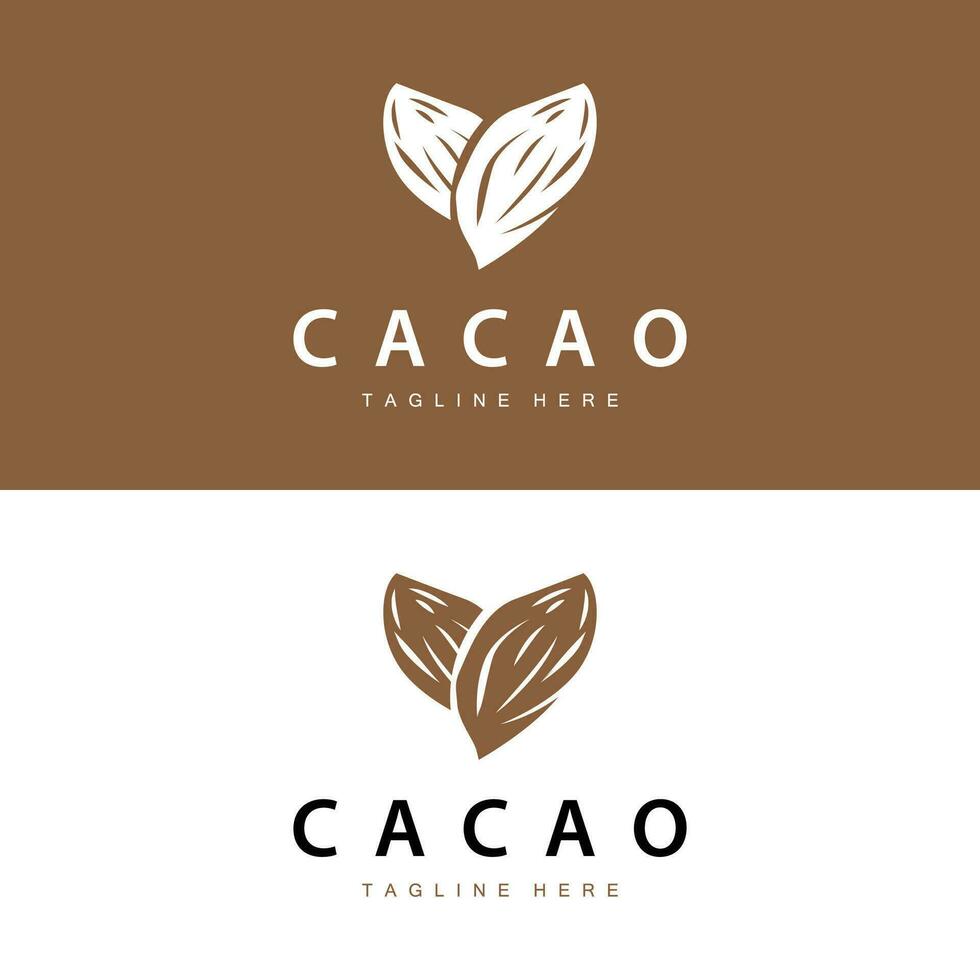 Chocolate Bean Logo, chocolate plant design with simple seed leaf and stem concept, for business branding vector