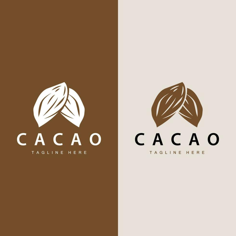 Chocolate Bean Logo, chocolate plant design with simple seed leaf and stem concept, for business branding vector