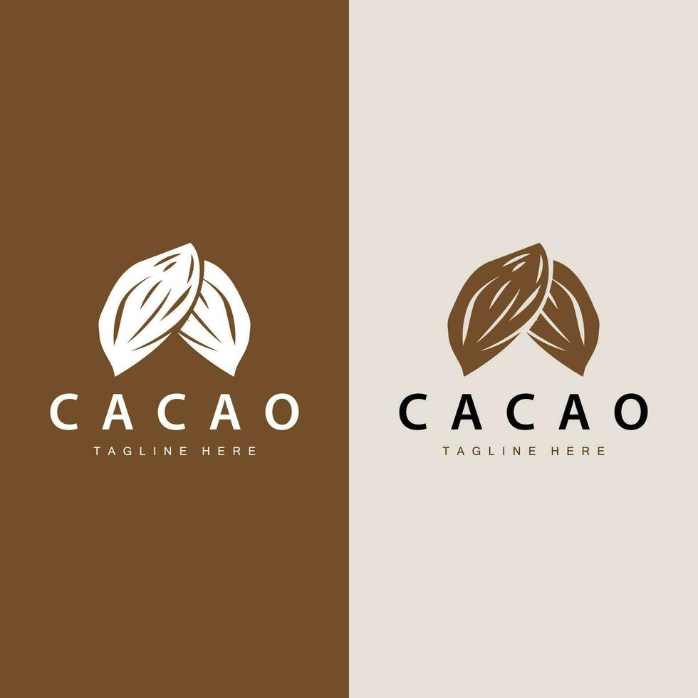 chocolate frijol logo, chocolate planta diseño con sencillo semilla hoja y vástago concepto, para negocio marca vector