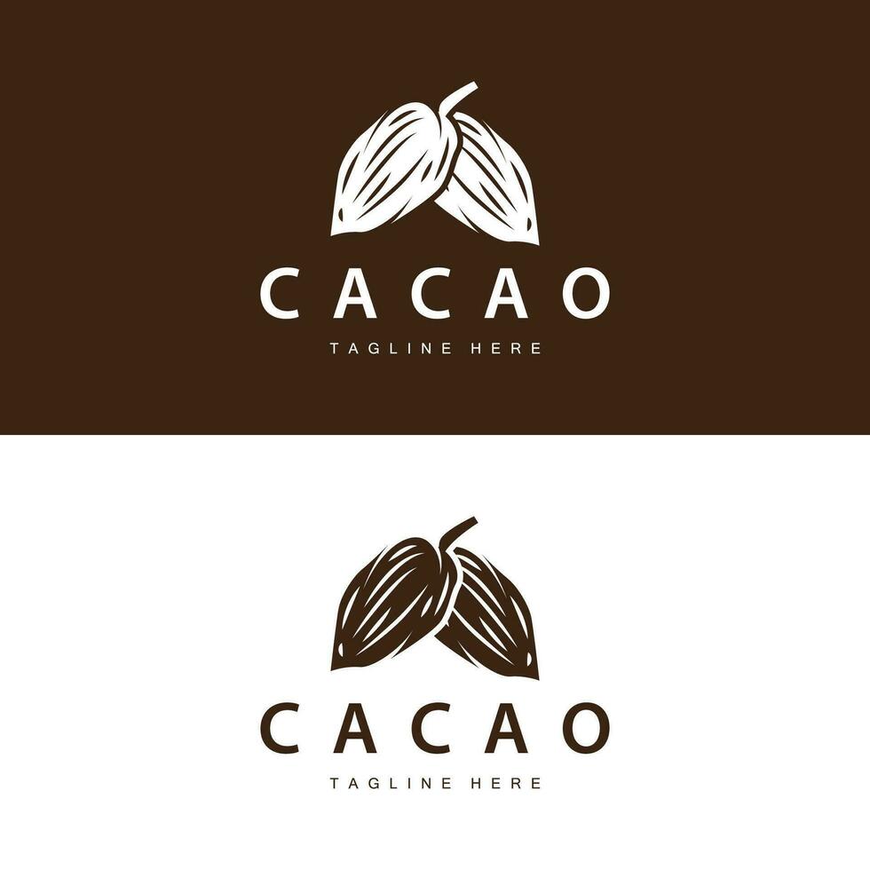 chocolate frijol logo, chocolate planta diseño con sencillo semilla hoja y vástago concepto, para negocio marca vector