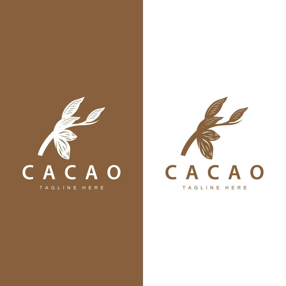 Chocolate Bean Logo, chocolate plant design with simple seed leaf and stem concept, for business branding vector