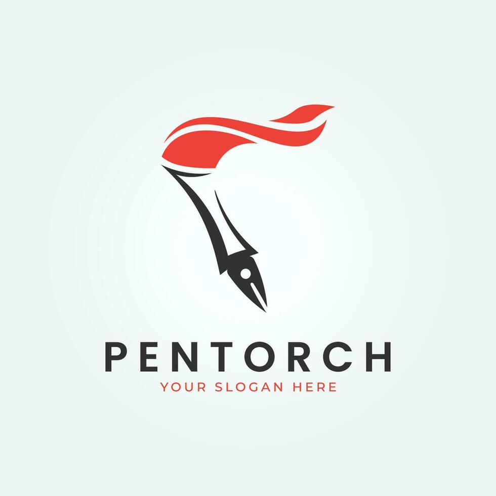 pen torch logo vector illustration design, line art logo minimalist