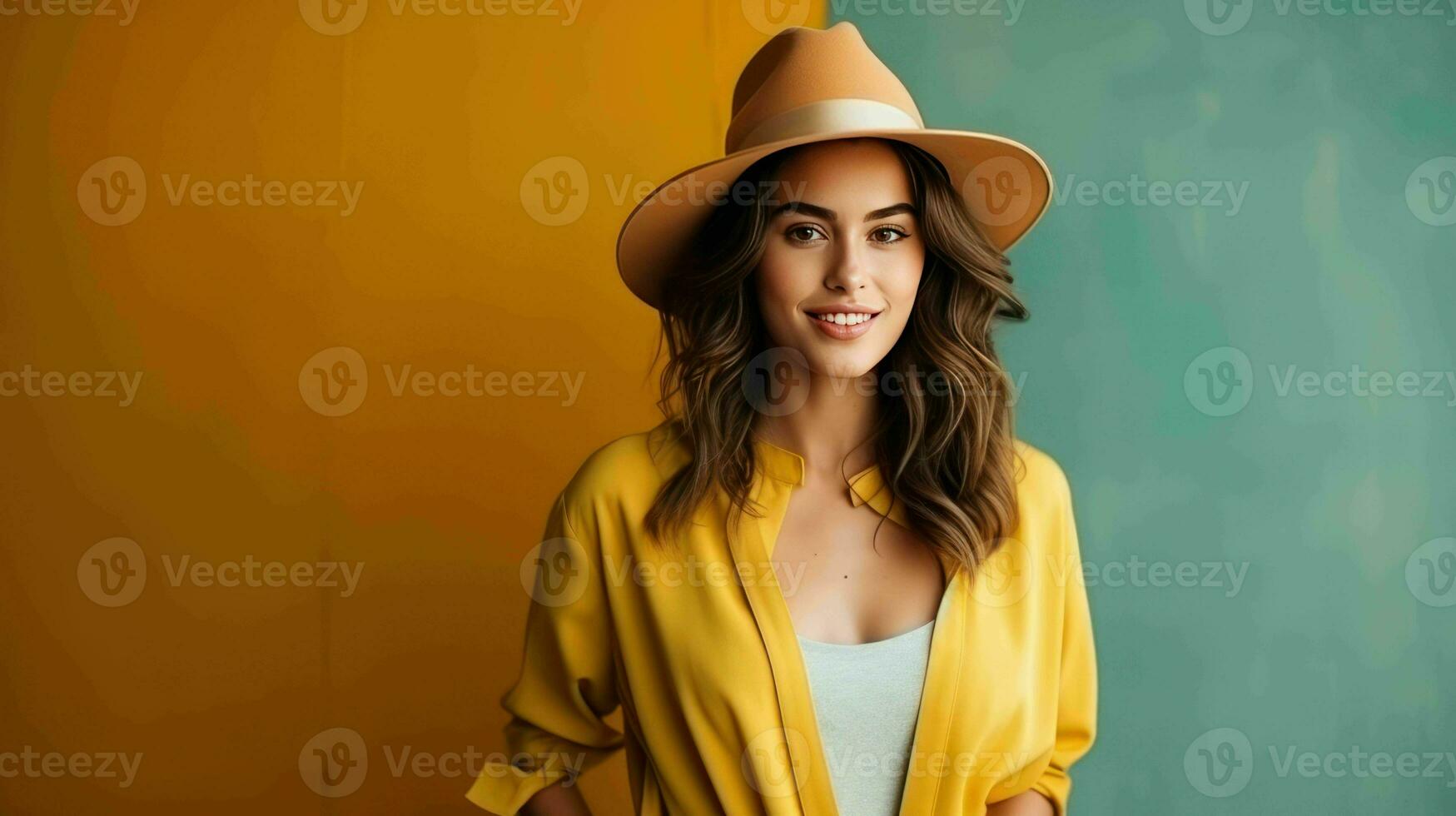 Portrait of a Beautiful Woman in a Felt Hat  Ai Generative photo