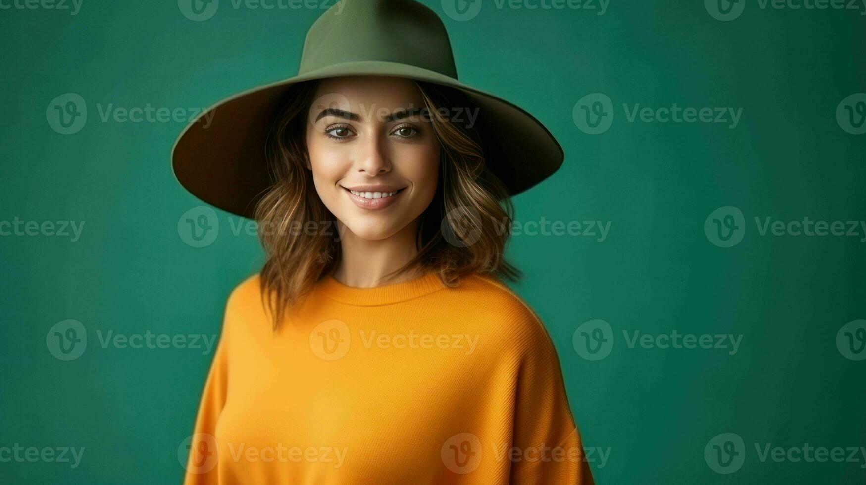 Portrait of a Beautiful Woman in a Felt Hat  Ai Generative photo