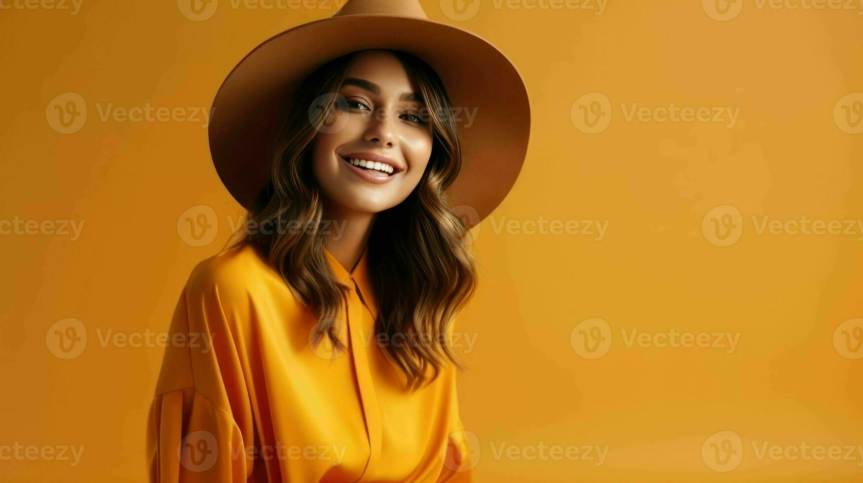 Portrait of a Beautiful Woman in a Felt Hat  Ai Generative photo