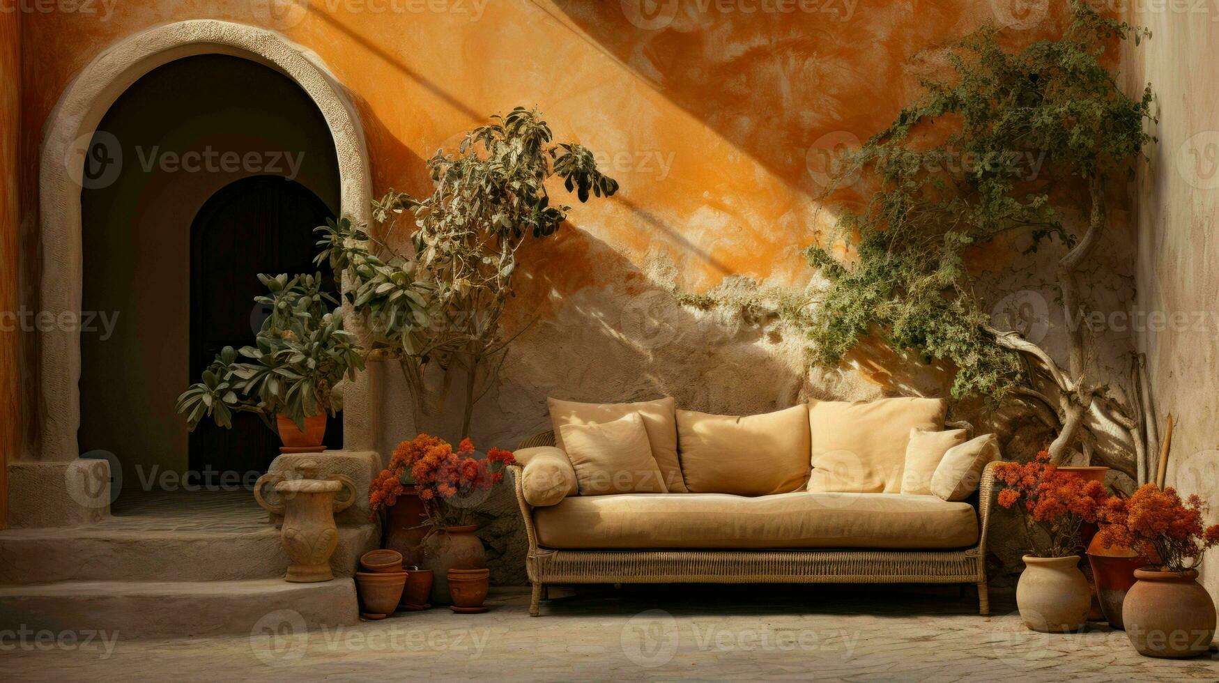 Beautiful Old Room in Mediterranean style with textured walls and warm color tones  Ai Generative photo