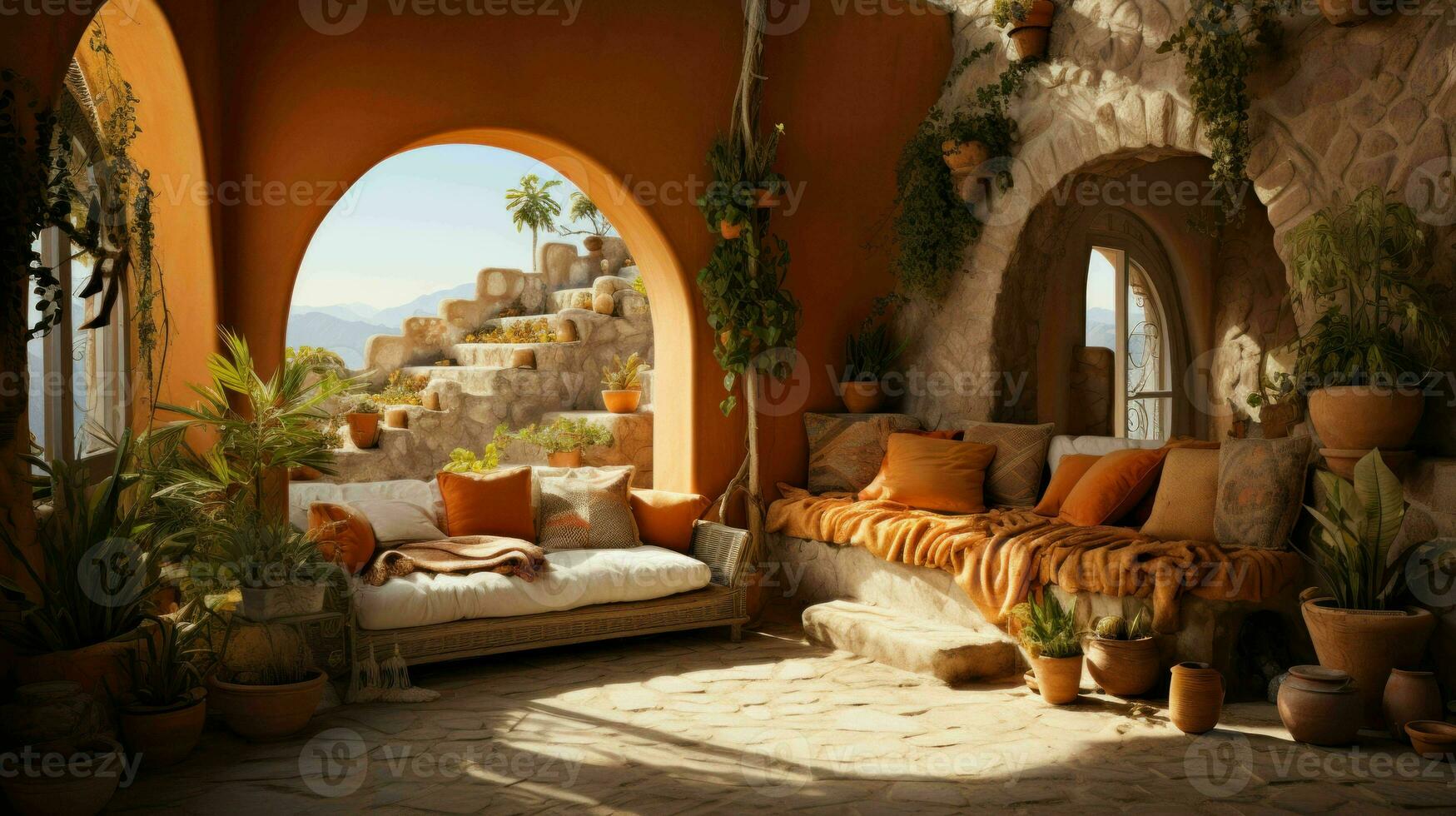 Beautiful Old Room in Mediterranean style with textured walls and warm color tones  Ai Generative photo