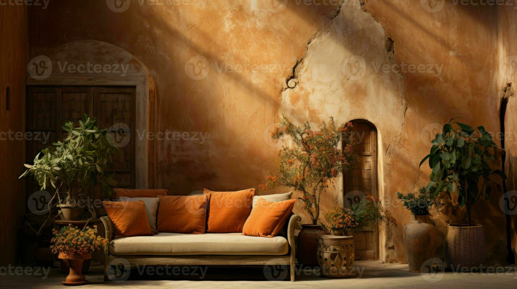 Beautiful Old Room in Mediterranean style with textured walls and warm color tones  Ai Generative photo