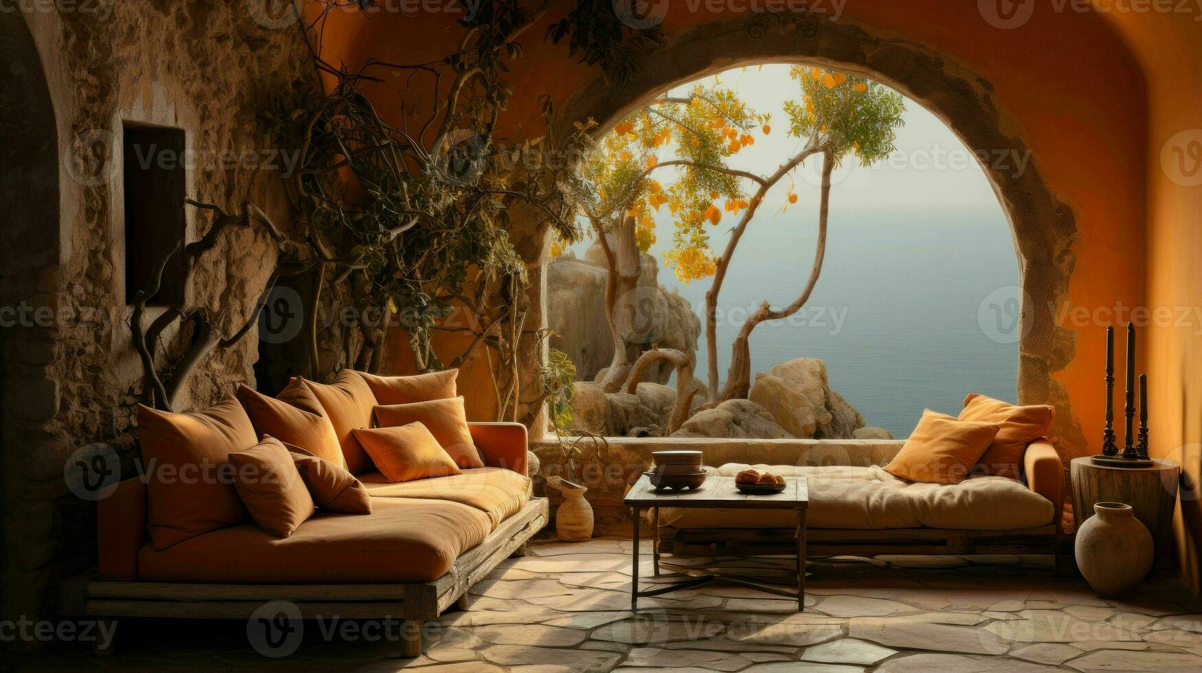 Beautiful Old Room in Mediterranean style with textured walls and warm color tones  Ai Generative photo