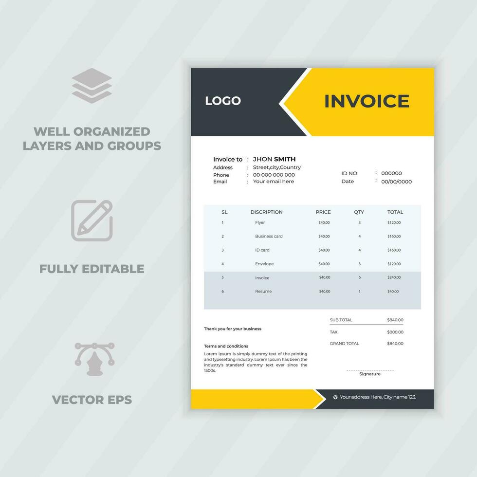 Invoice minimal design template,modern and professional minimal business invoice template vector,Minimal Corporate Business Invoice design vector