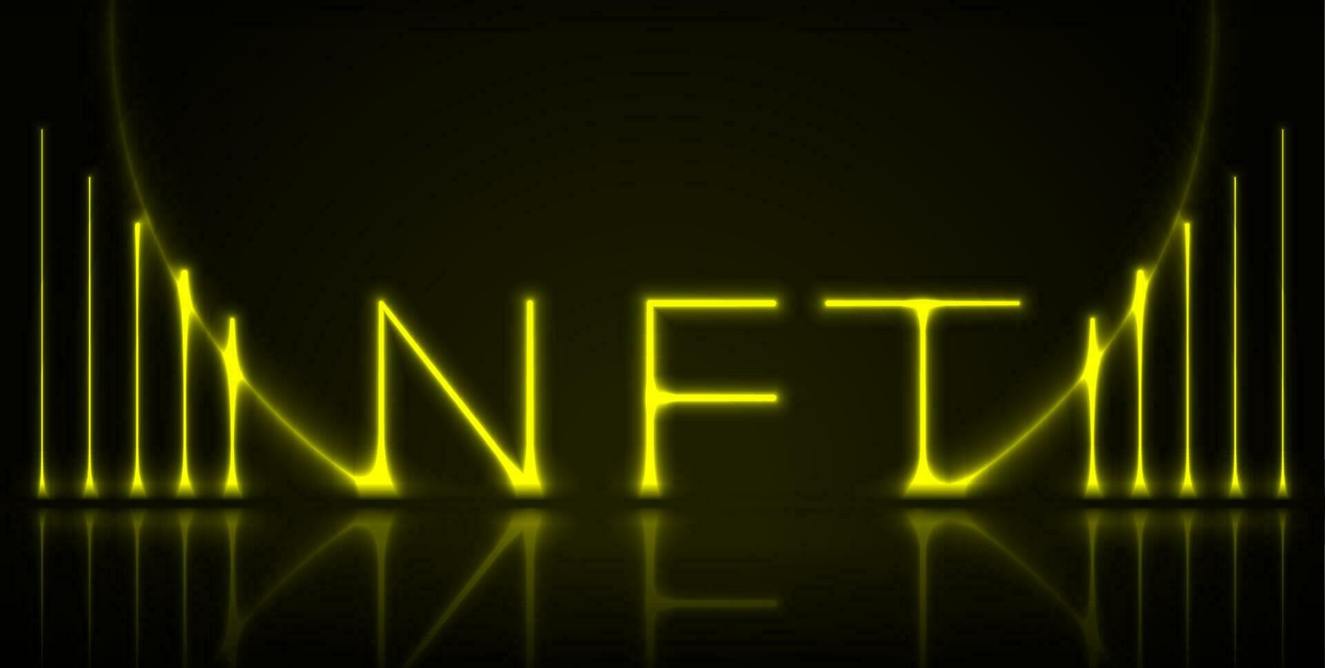 Yellow neon non fungible token NFT hi-tech background vector