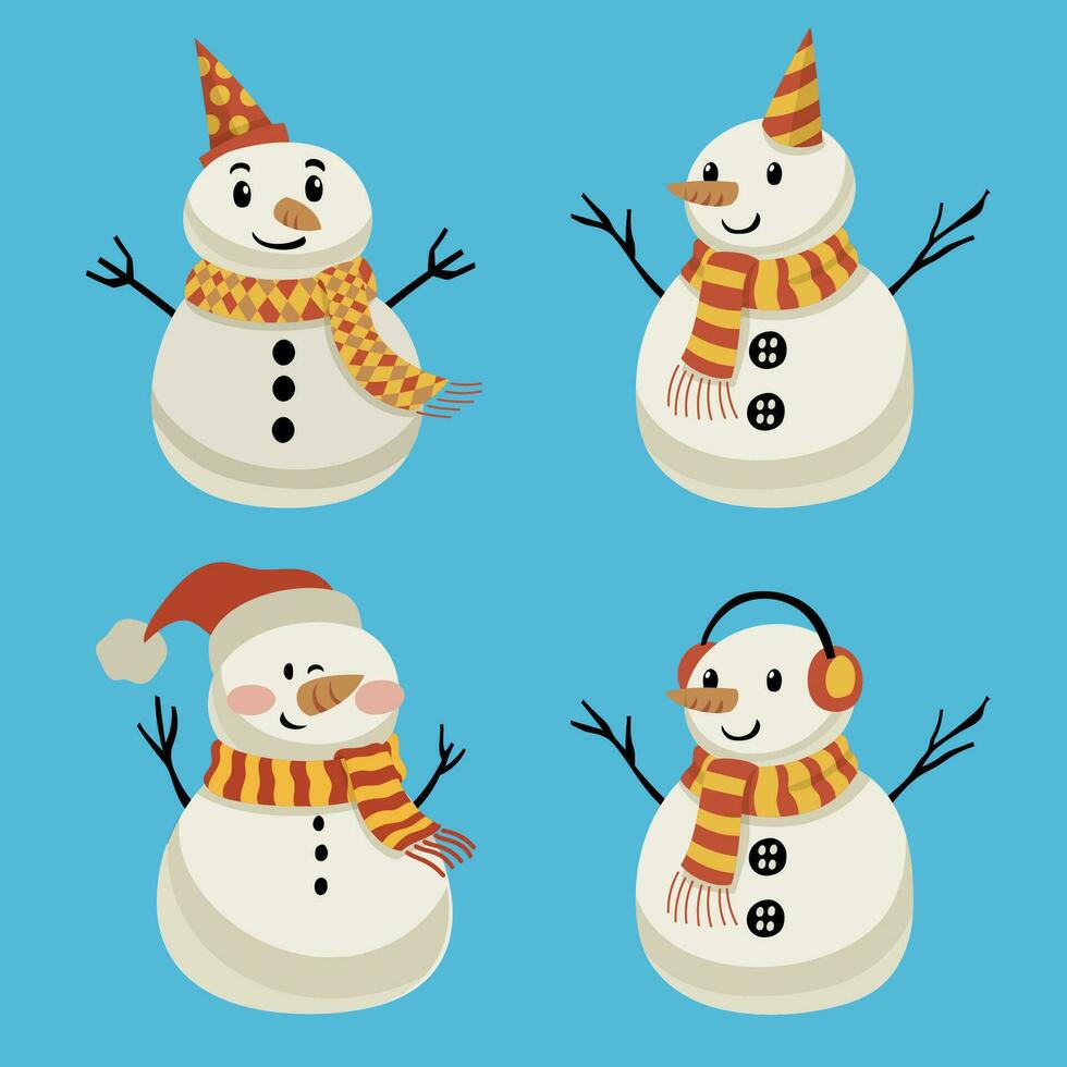 Happy snowman with various pose collection vector