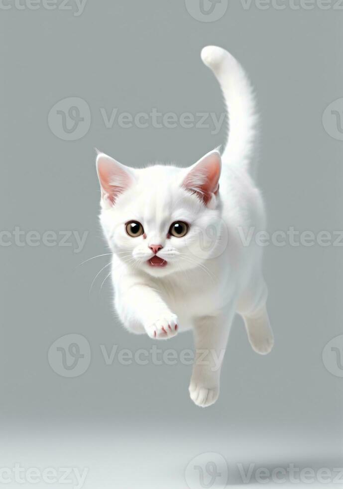 Jumping Cat Isolated On A White Background. AI Generated photo