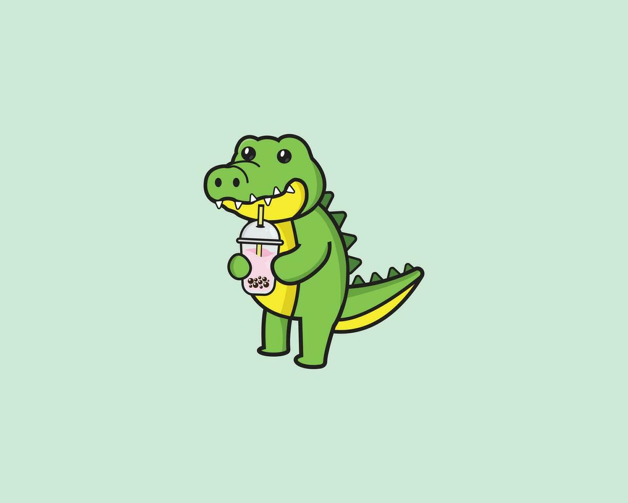 Crocodille Cute Drink Bubble Tea vector