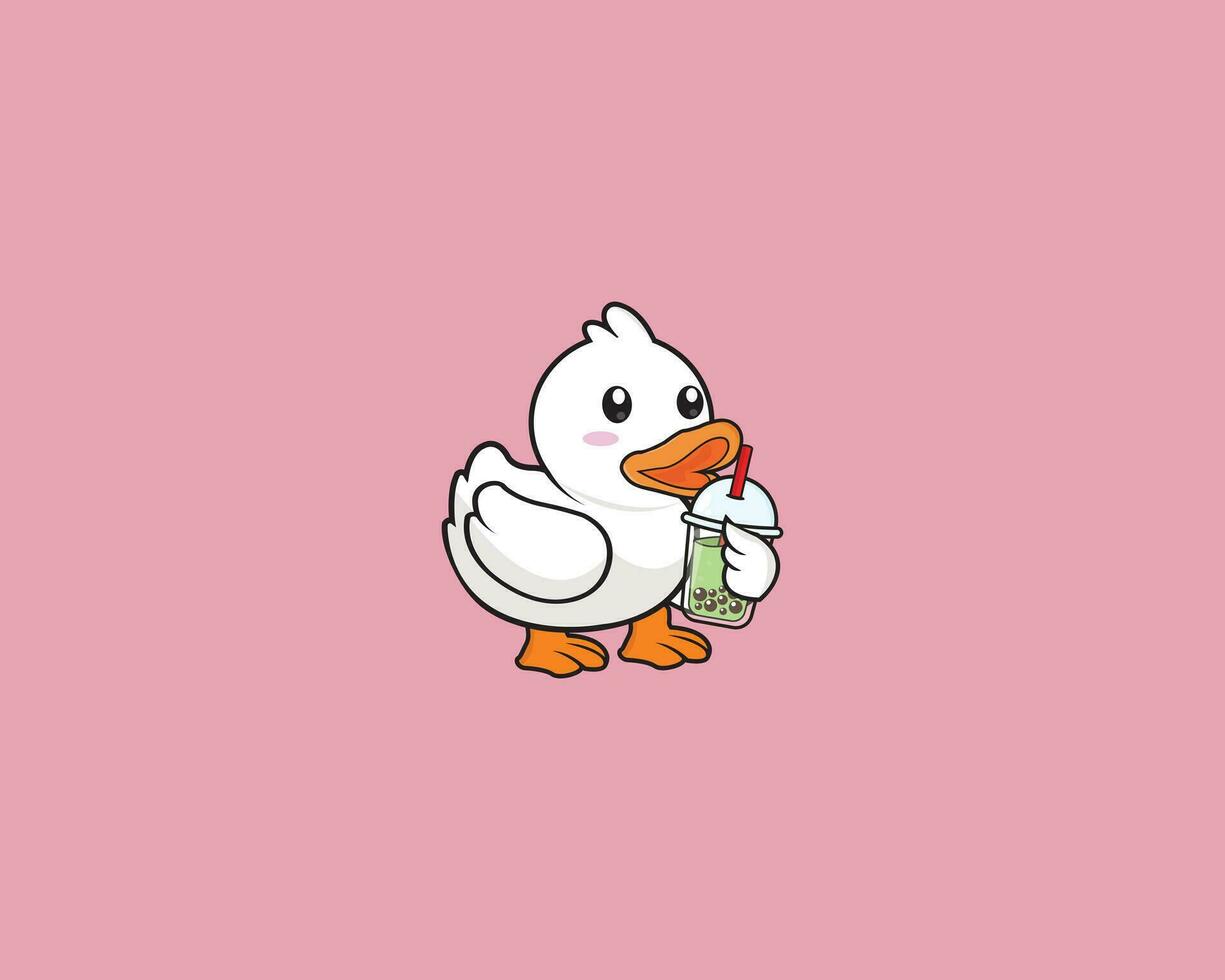 Duck Cute Drink Bubble Tea vector