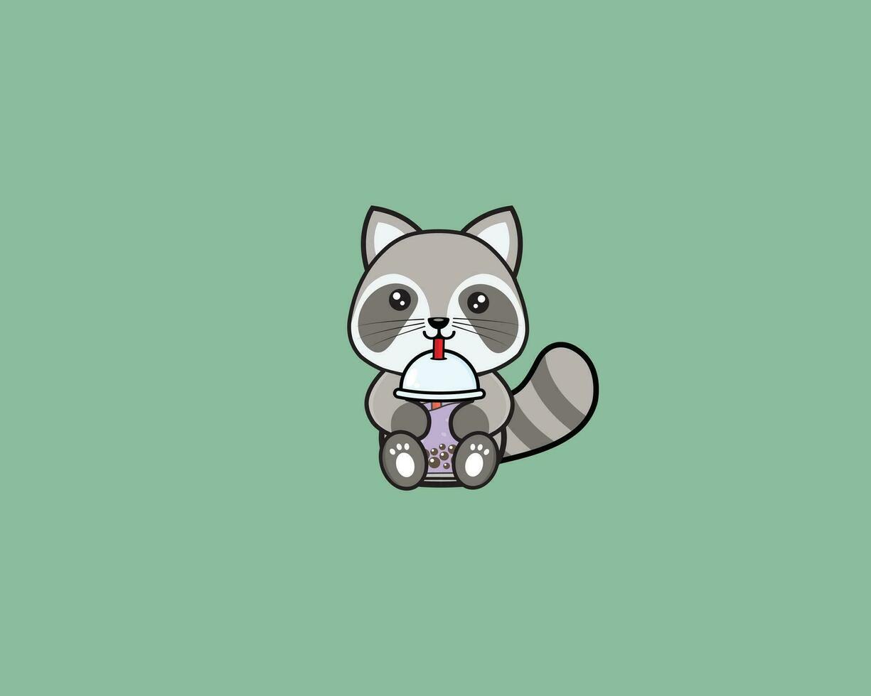 Raccoon Cute Drink Bubble Tea vector