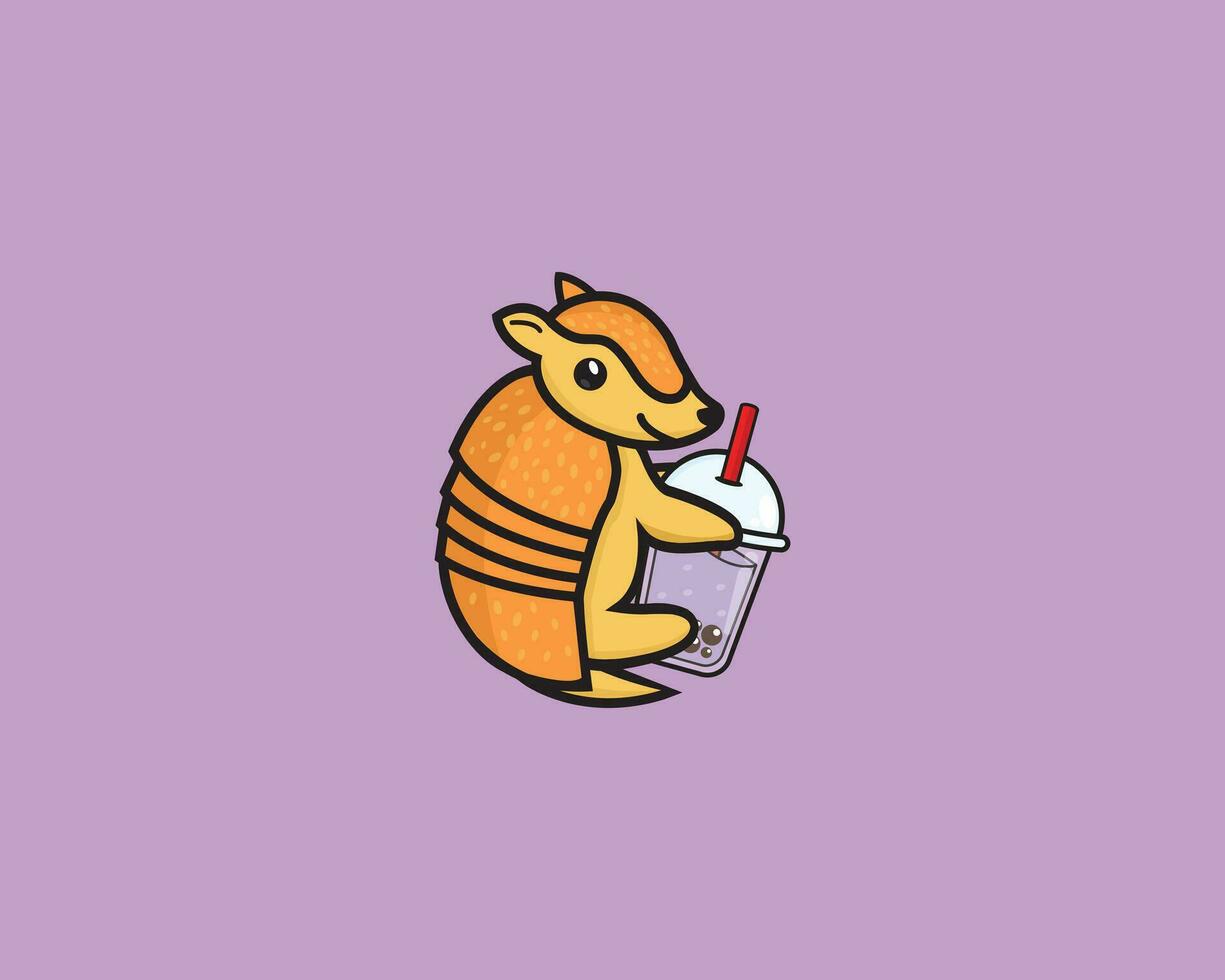 armadillo linda bebida burbuja té vector