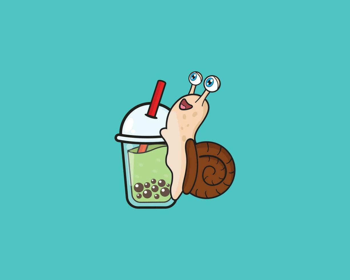 snail cute drink bubble tea vector