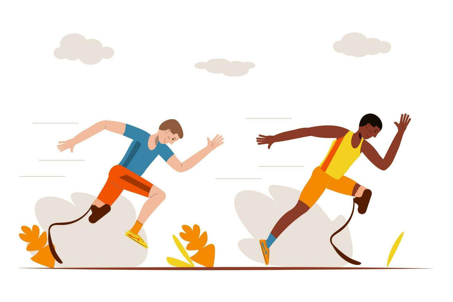 Athletes runners with disabilities running through the park vector