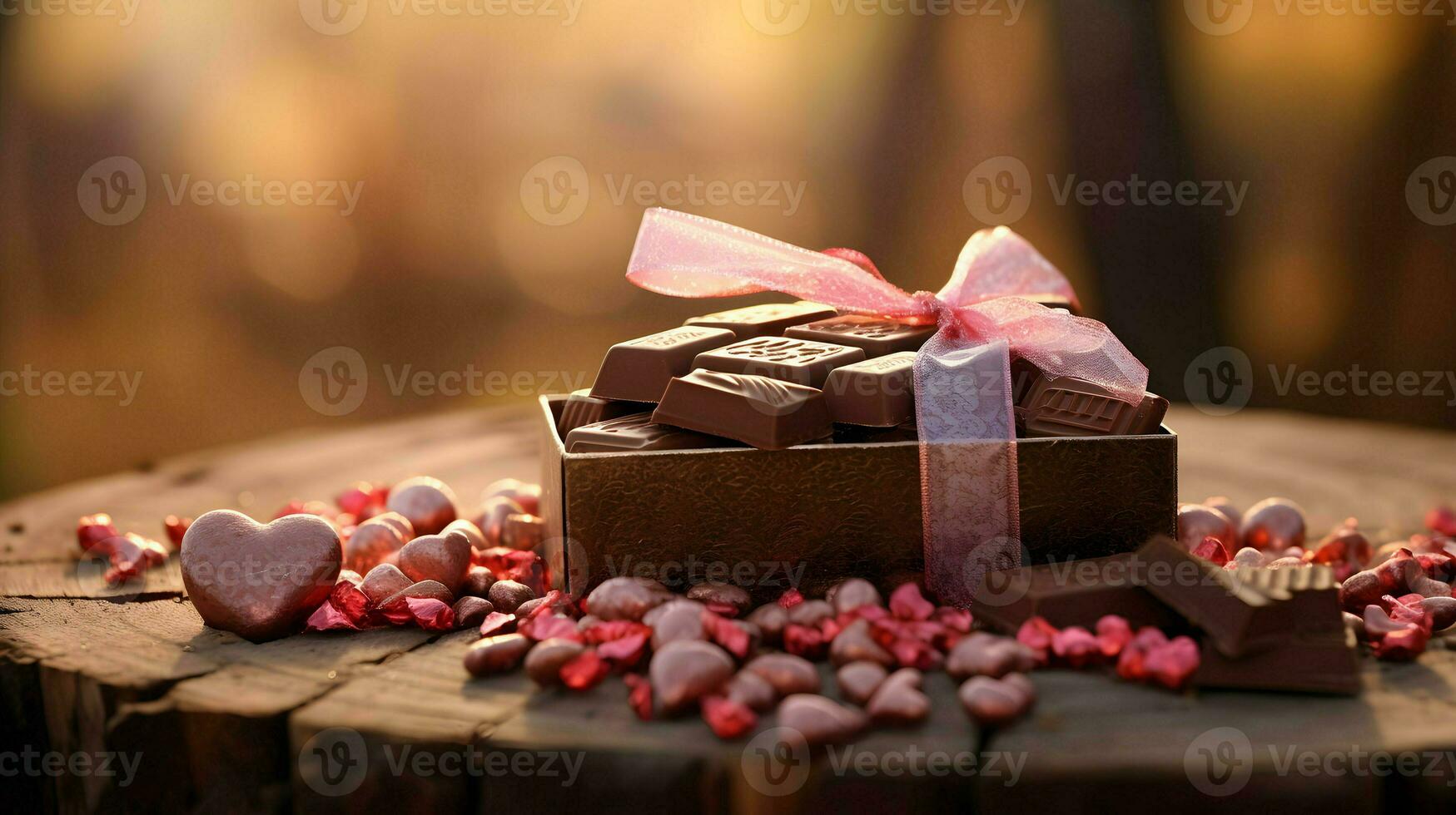 AI generated Valentines day background wallpaper, chocolate love, hearts, romantic roses, Generative AI photo