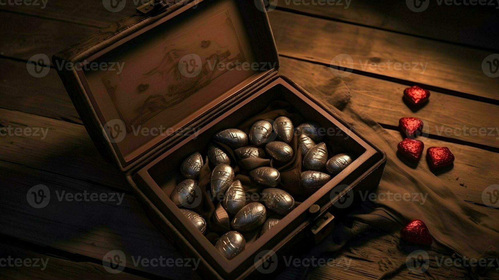 AI generated Valentines day background wallpaper, chocolate love, hearts, romantic roses, Generative AI photo