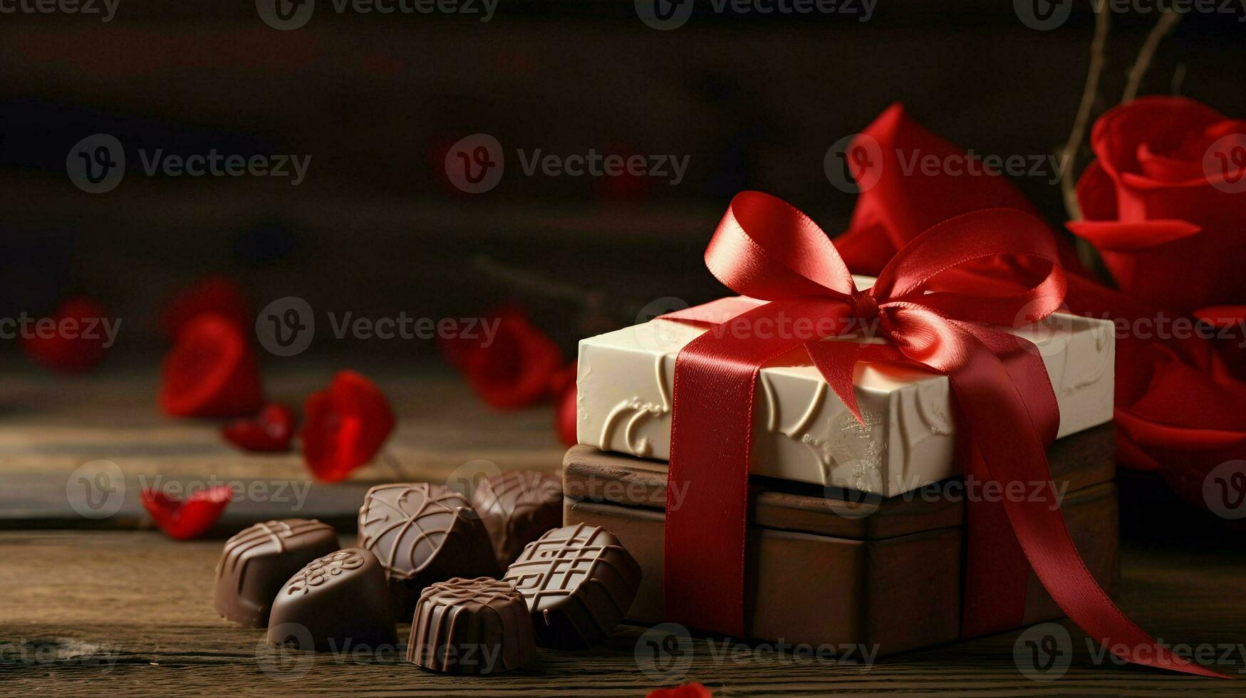 ai generado san valentin día antecedentes fondo de pantalla, chocolate amar, corazones, romántico rosas, generativo ai foto
