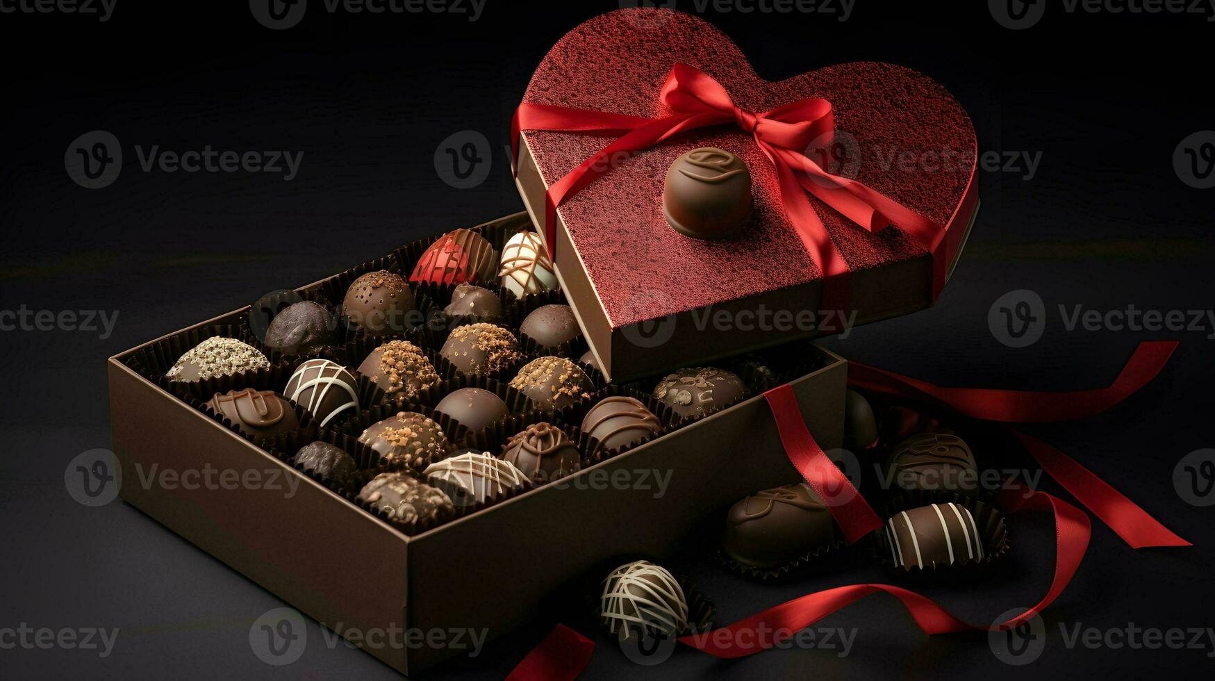 ai generado san valentin día antecedentes fondo de pantalla, chocolate amar, corazones, romántico rosas, generativo ai foto