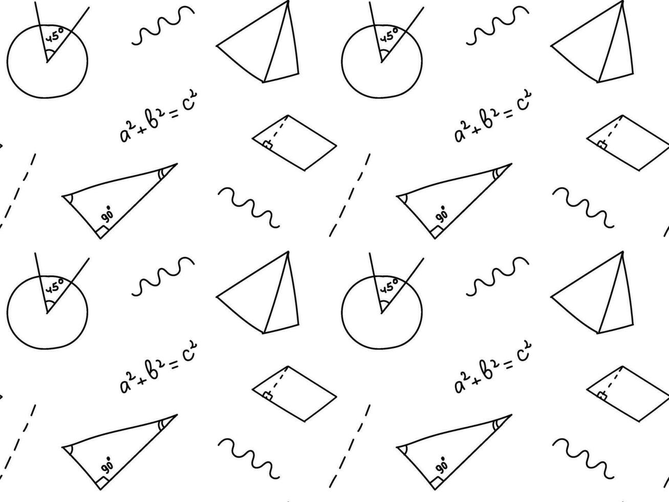 seamless black and white doodle pattern with geometry, school,college,math vector