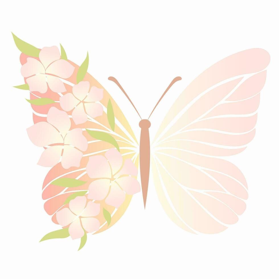Colorful flowers in butterfly half shape illustration vector