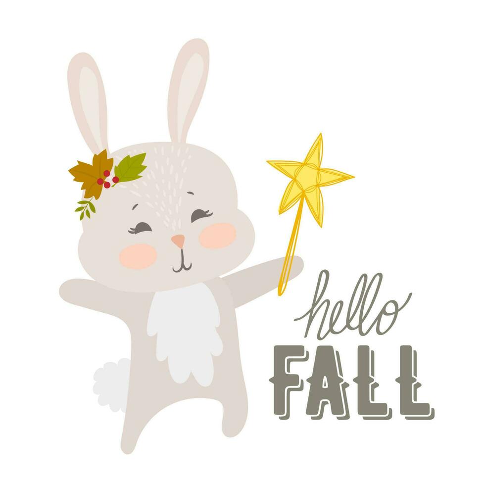 Hello fall season rabbit flat design vector