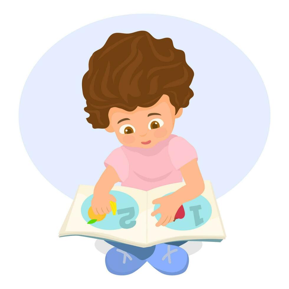 little boy reading a book vector