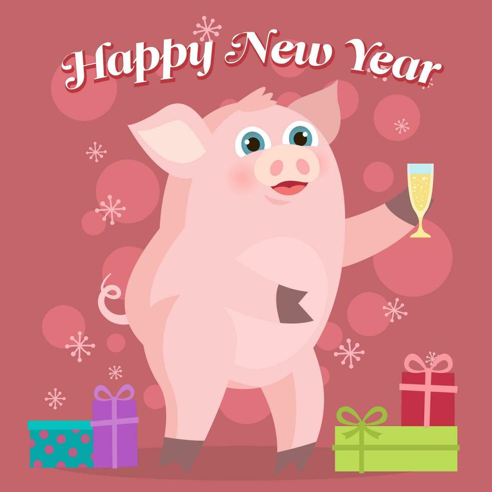 linda cerdo celebrando nuevo año, chino símbolo vector