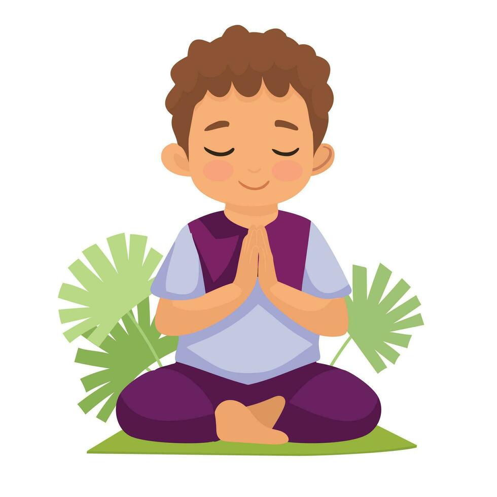 Little Kid Kneeling and Praying with Folded Hands vector