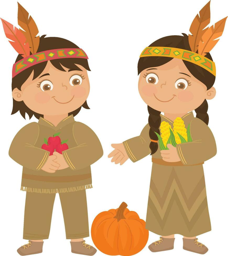 Kids in a pumpkin patch during autumn vector