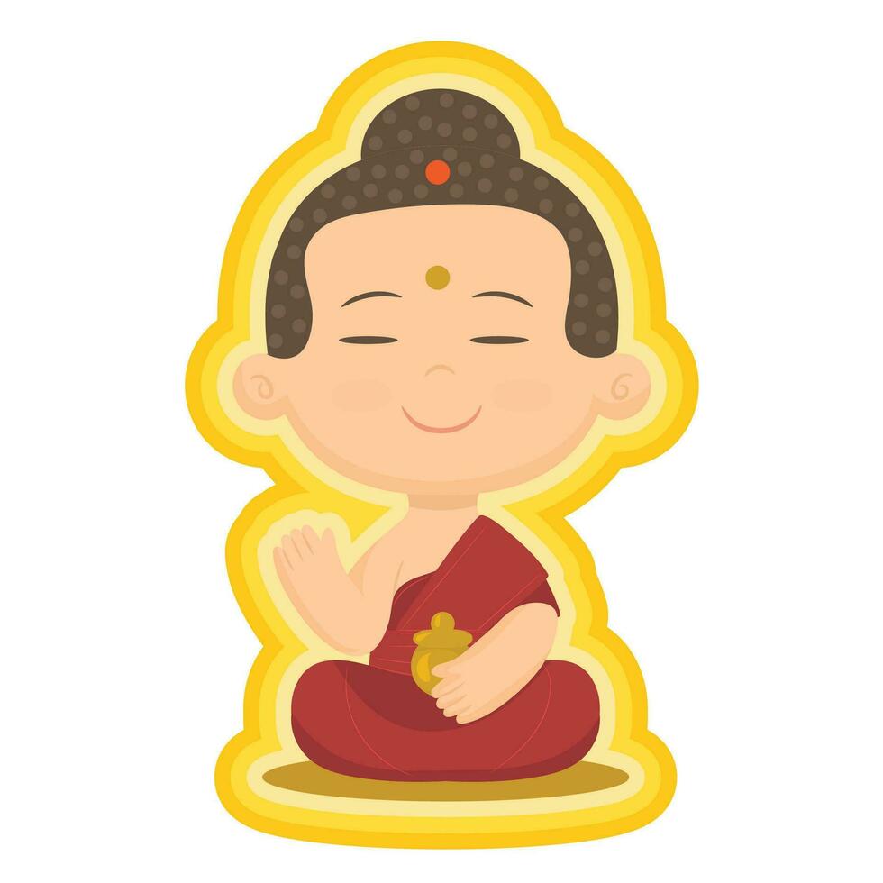 Little buddha cartoon character meditation on lotus flower vector