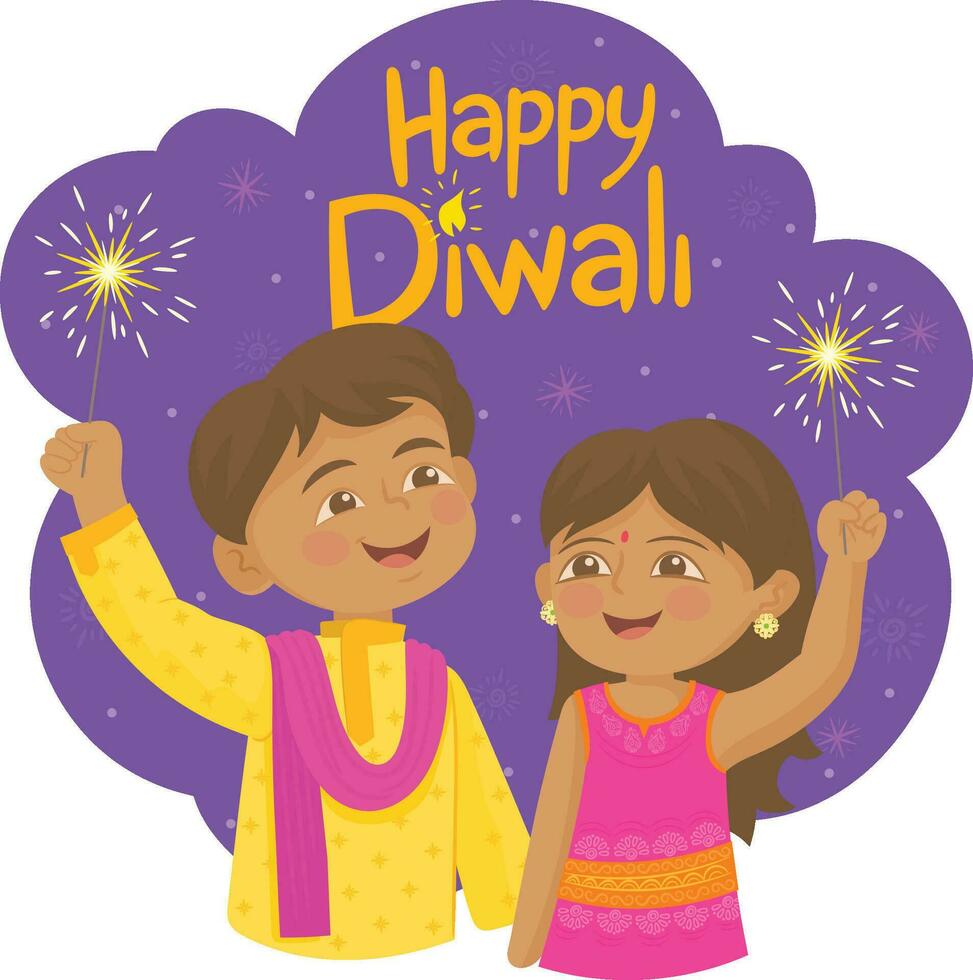 Happy Diwali Hindu Illustration with Fireworks Background for Light Festival of India vector