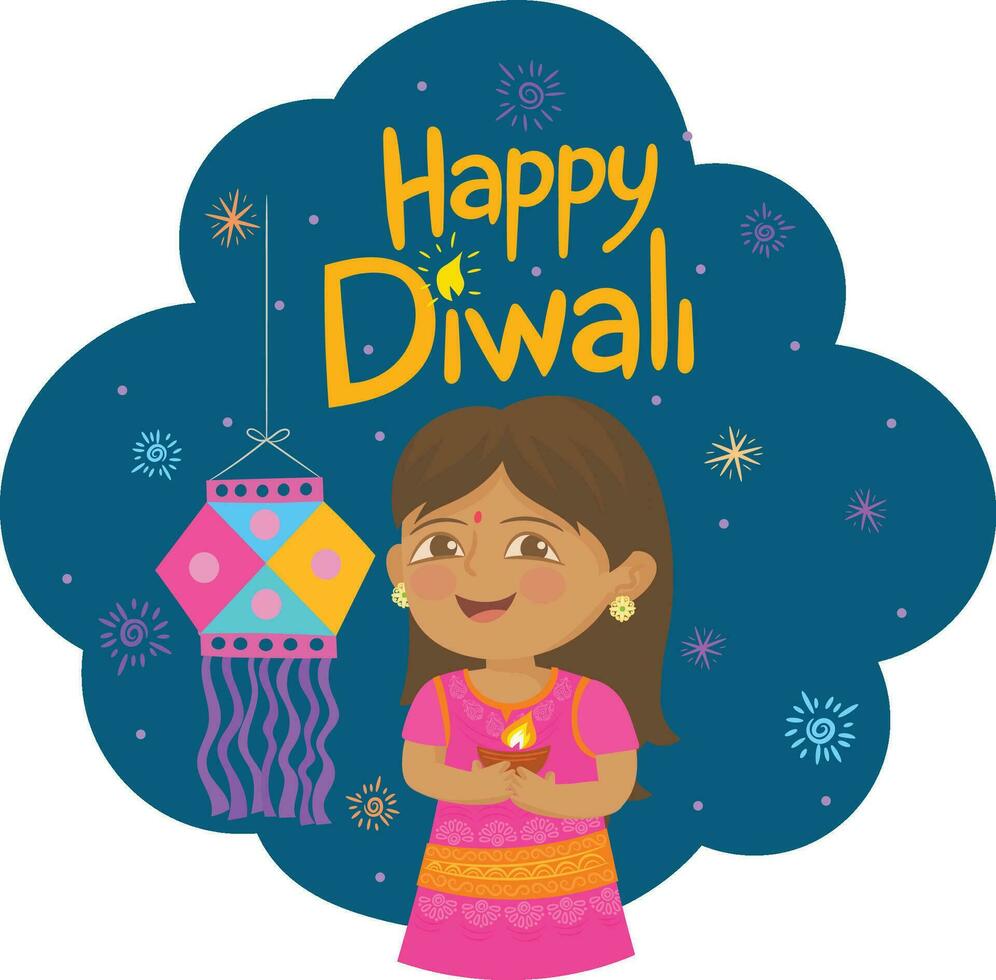 Happy Diwali Hindu Illustration with Fireworks Background for Light Festival of India vector