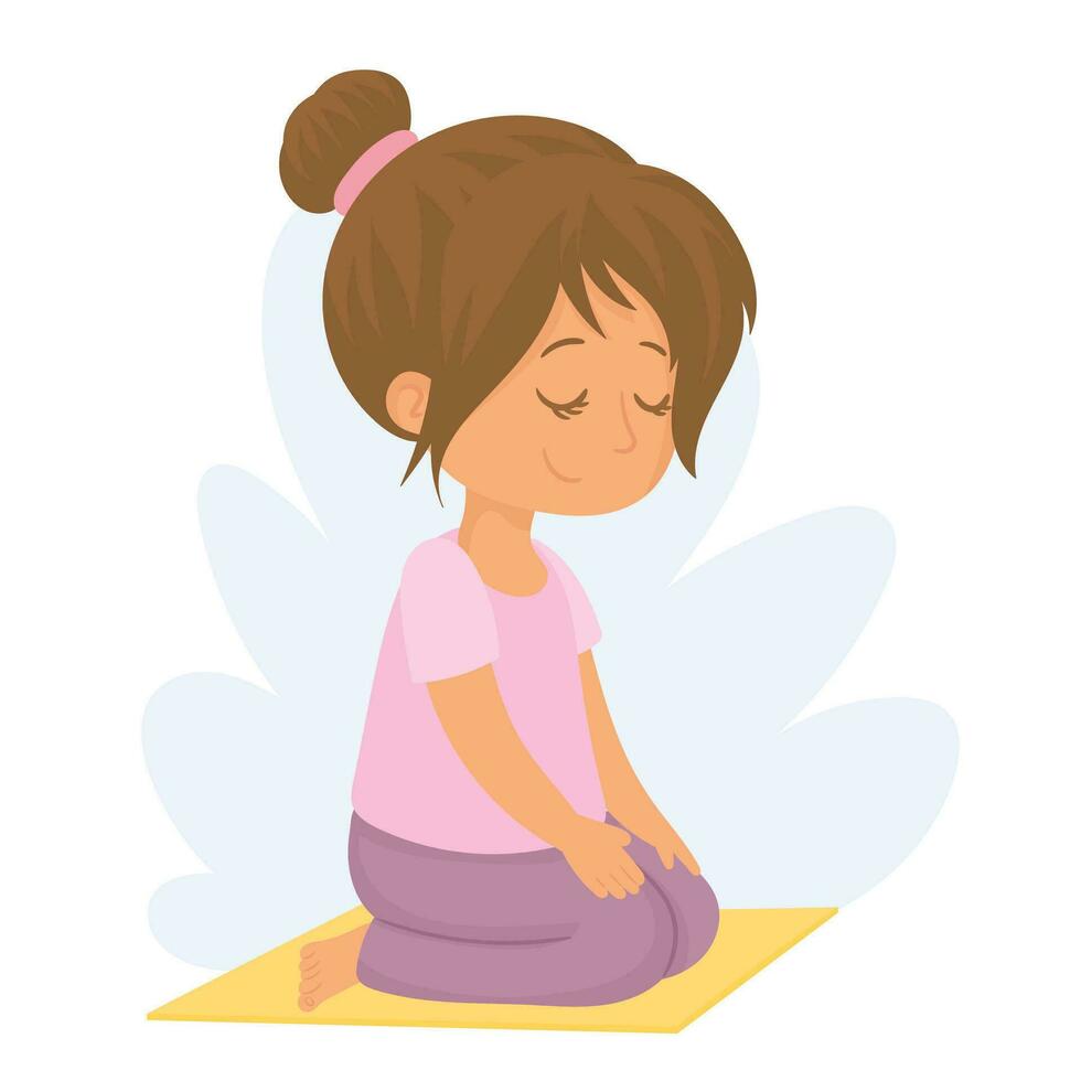 Little Kid Kneeling and Praying with Folded Hands vector