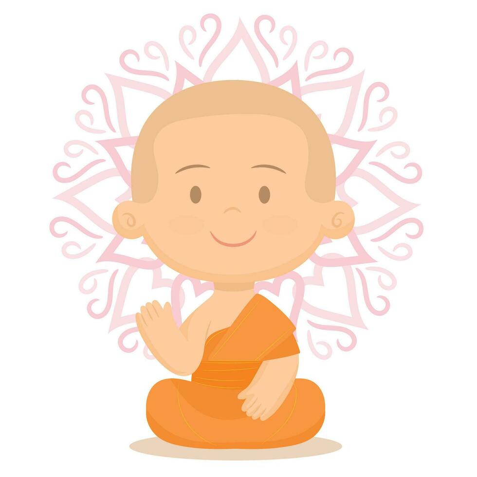 Little buddha cartoon character meditation on lotus flower vector