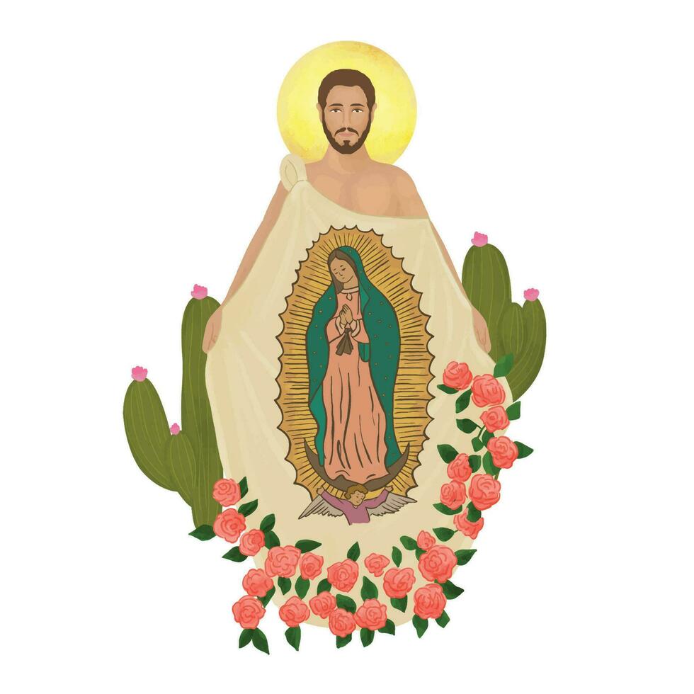 Our Lady of Guadalupe Mexican Illustration catholic virgin Mary vector