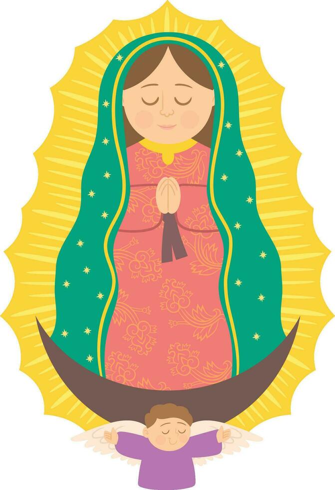 Our Lady of Guadalupe Mexican Illustration catholic virgin Mary vector