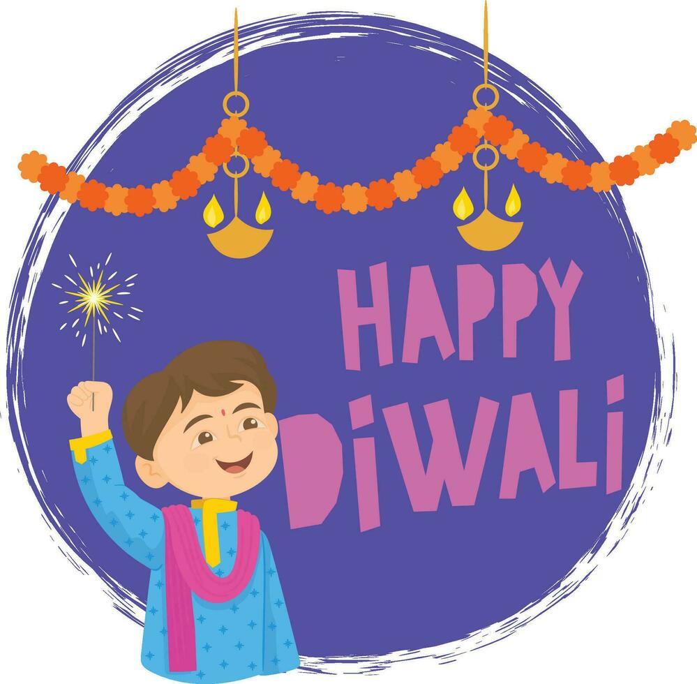 contento diwali hindú ilustración con fuegos artificiales antecedentes para ligero festival de India vector