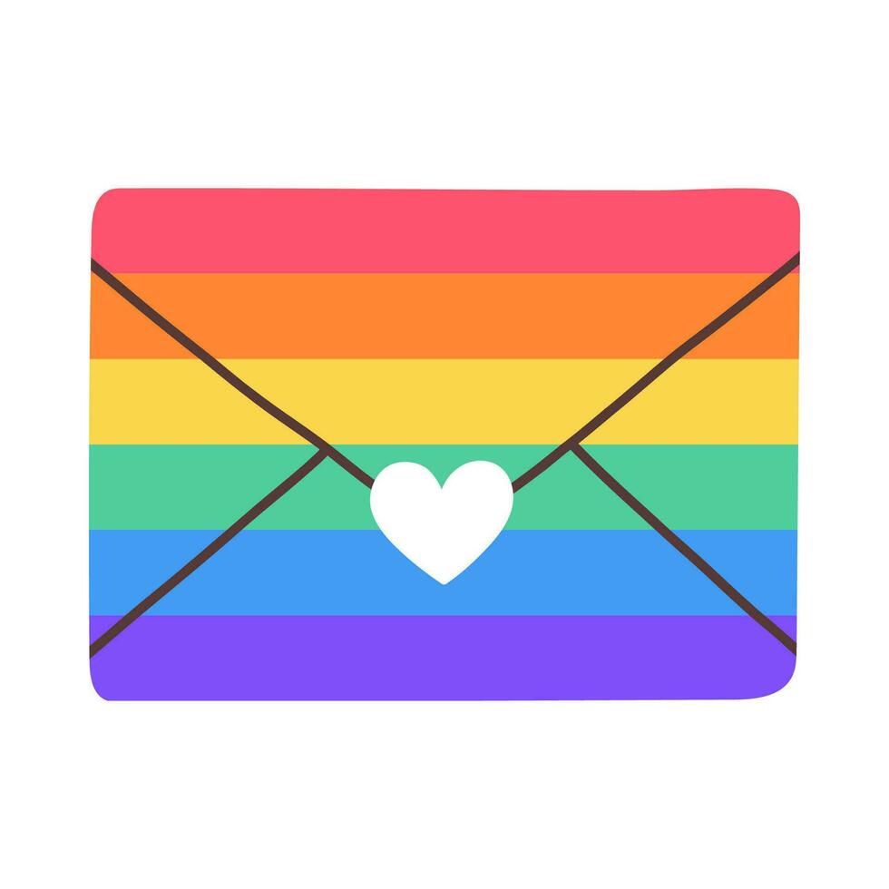 LGBT envelope isolated on white background. LGBTQ. Symbol of the LGBT pride community. LGBT pride or Rainbow in various shapes design. LGBT flag or Rainbow flag. Vector illustration.