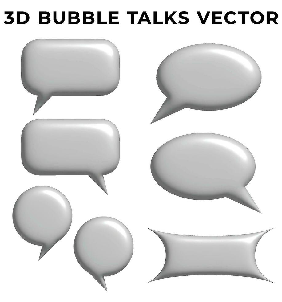 3D bubble talk, notification, chat, comment, conversation, discussion isolated inflated cut out balloon vector icon set. Collection of comic speech balloon icon.